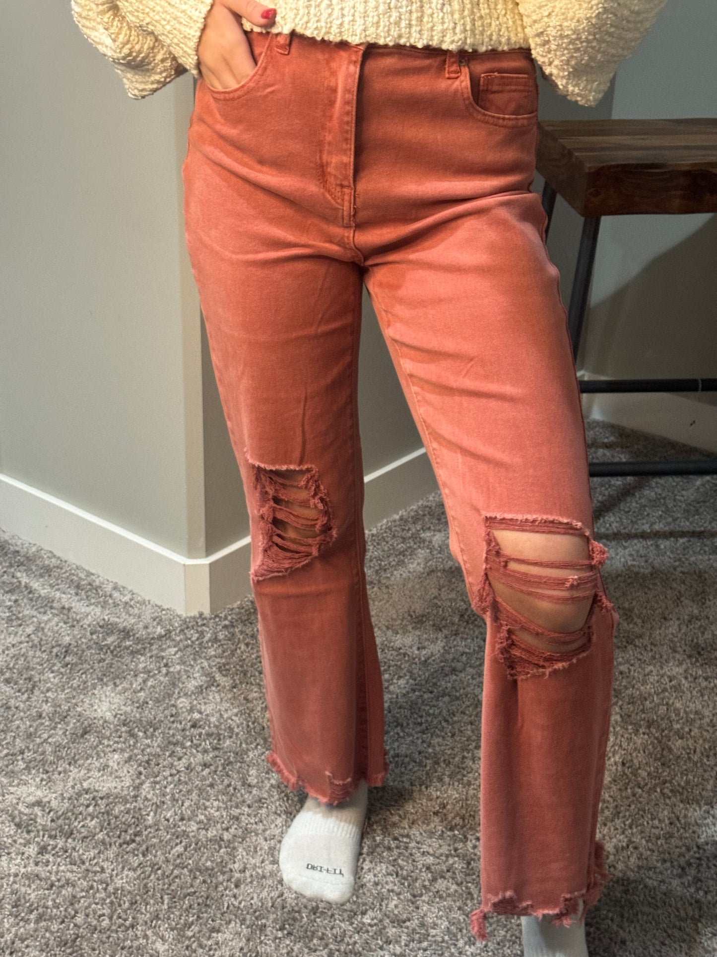 High Rise Vintage Flares in Cabernet