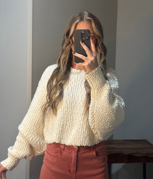 Popcorn Knit Cropped Sweater